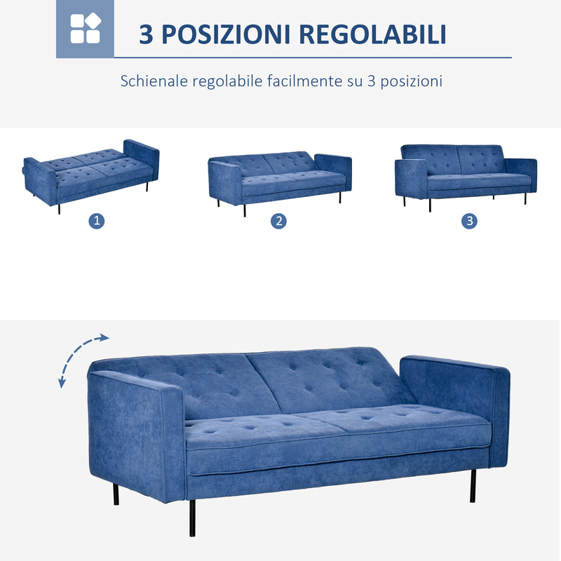 Divano Letto 3 Posti 187x91x85 cm in Tessuto Blu
