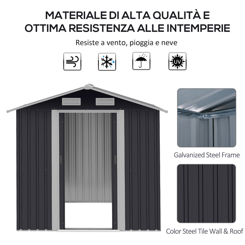 Casetta Box da Giardino Porta Utensili 200x150x190 cm in Acciaio Zincato Nero