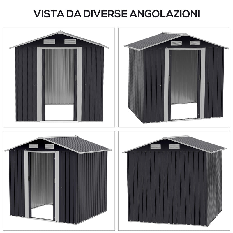 Casetta Box da Giardino Porta Utensili 200x150x190 cm in Acciaio Zincato Nero