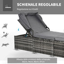 Lettino Prendisole 195x65x40 cm in Rattan Grigio