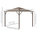 Gazebo da Giardino con Zanzariera Tende Laterali e Tetto Rigido 2,98x2,98m in Alluminio Marrone