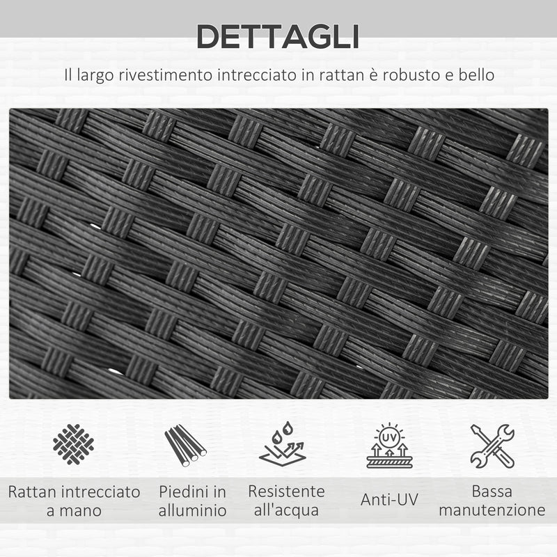 Set Tavolo e 6 Sedie Pieghevoli da Giardino con Cuscini Morbidi in PE Rattan e Legno Nero