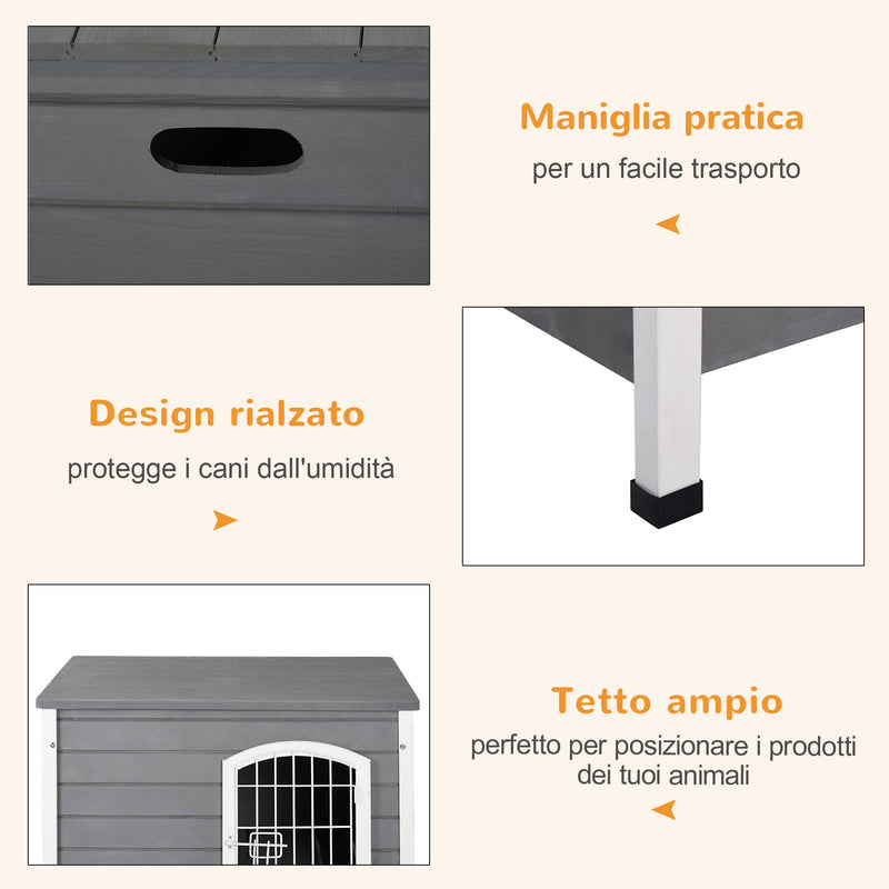 Cuccia per Cani Impermeabile da Esterno 80x55x53.5 cm in Legno Grigio