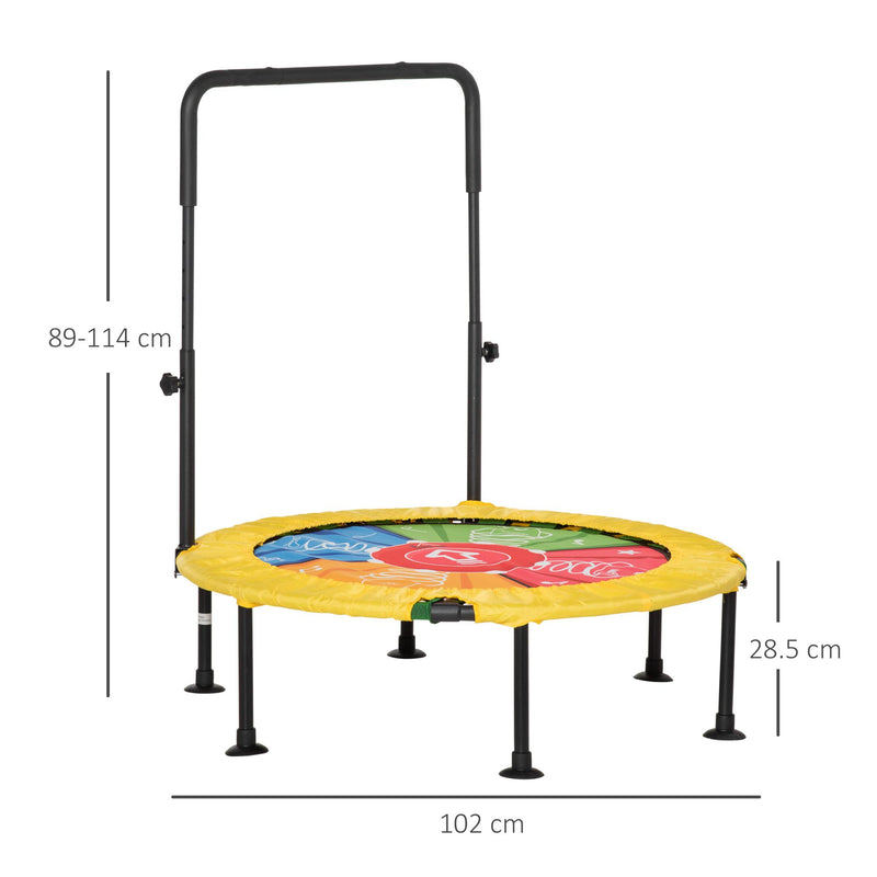 Trampolino Elastico per Bambini Pieghevole Ø102x89-114 cm con Manubrio per Fitness e Gioco Giallo