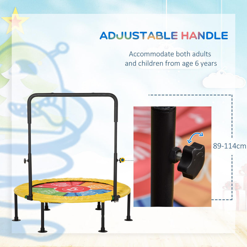 Trampolino Elastico per Bambini Pieghevole Ø102x89-114 cm con Manubrio per Fitness e Gioco Giallo