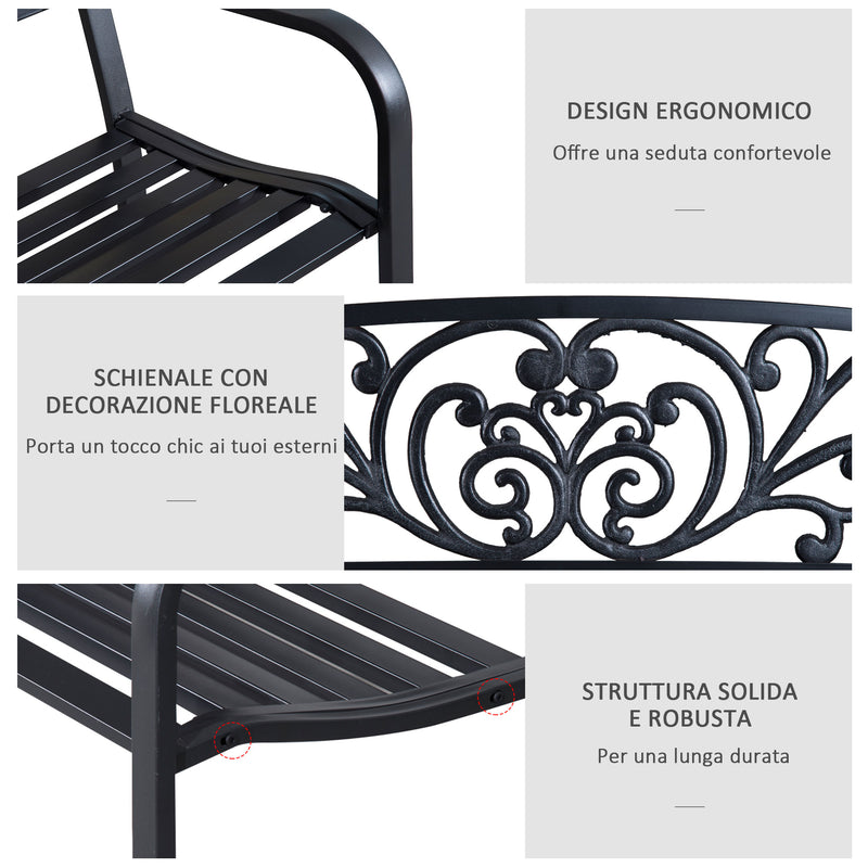 Panchina da Giardino 2 Posti 127x60x87 cm in Metallo Nero