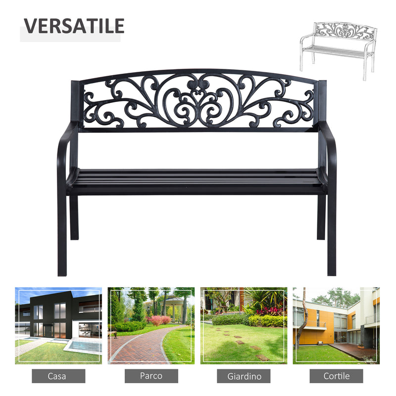 Panchina da Giardino 2 Posti 127x60x87 cm in Metallo Nero