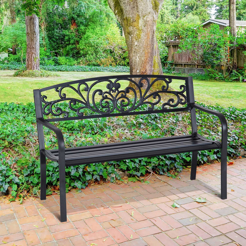 Panchina da Giardino 2 Posti 127x60x87 cm in Metallo Nero