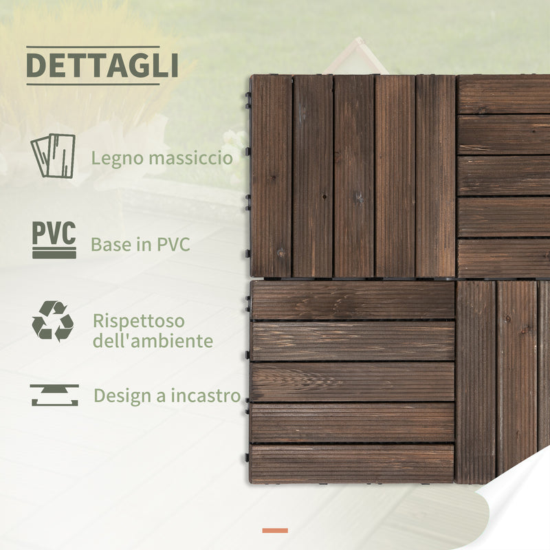 Pavimentazione da Esterno Incastrabile 27 Pezzi 30x30x2,5 cm in Legno di Abete e PVC Nero
