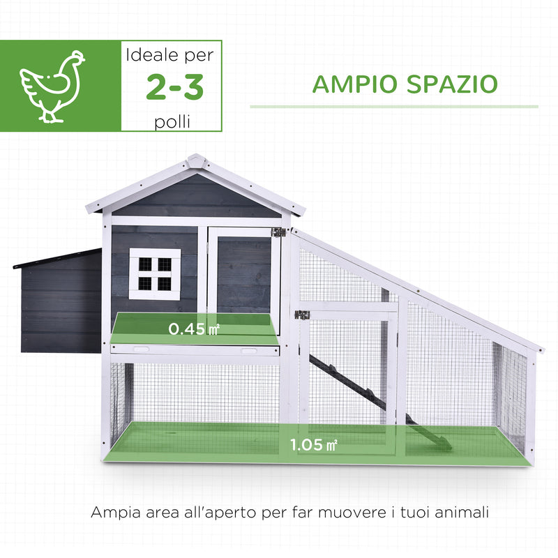 Pollaio da Giardino Prefabbricato 175.4x95.5x100 cm in Legno con Tetto Impermeabile Grigio