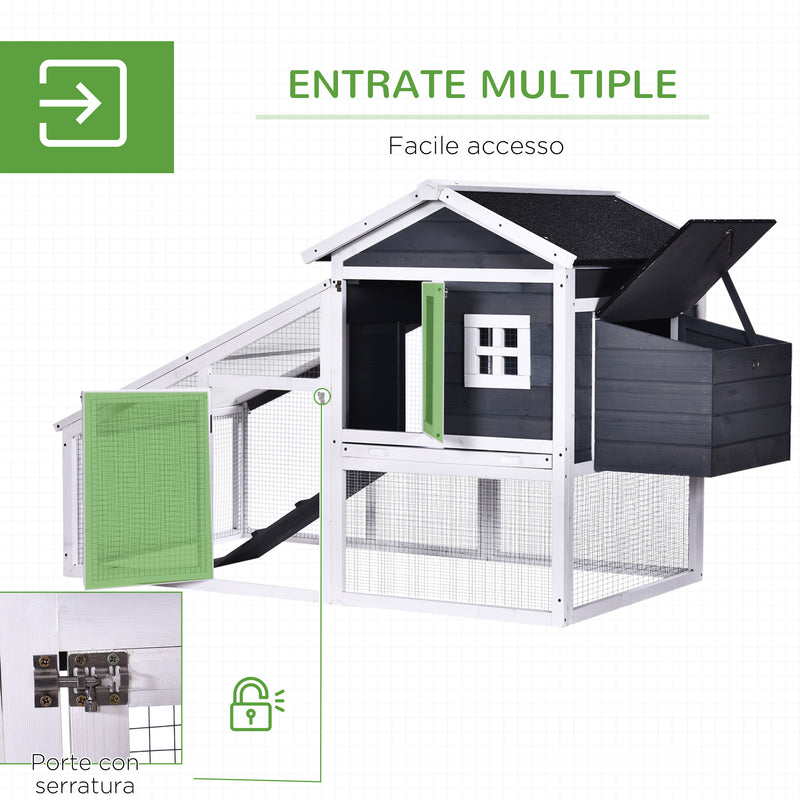 Pollaio da Giardino Prefabbricato 175.4x95.5x100 cm in Legno con Tetto Impermeabile Grigio