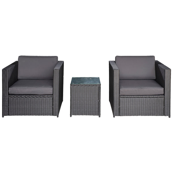 Garden Lounge Set 2 Sessel und Couchtisch mit Kissen aus schwarzem Rattan acquista
