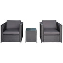 Set Salotto da Giardino 2 Poltroncine e Tavolino con Cuscini in Rattan Nero