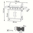 Barbecue a Gas GPL Davis 5 Fuochi + 1 con Fornello Laterale 138x55,5x112 h cm in Acciaio Grigio