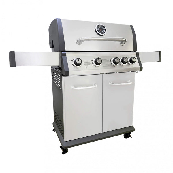 sconto Montana LPG Gasgrill 4 Brenner + 1 mit Seitenbrenner 133 x 57 x 114 h cm in Grey Steel