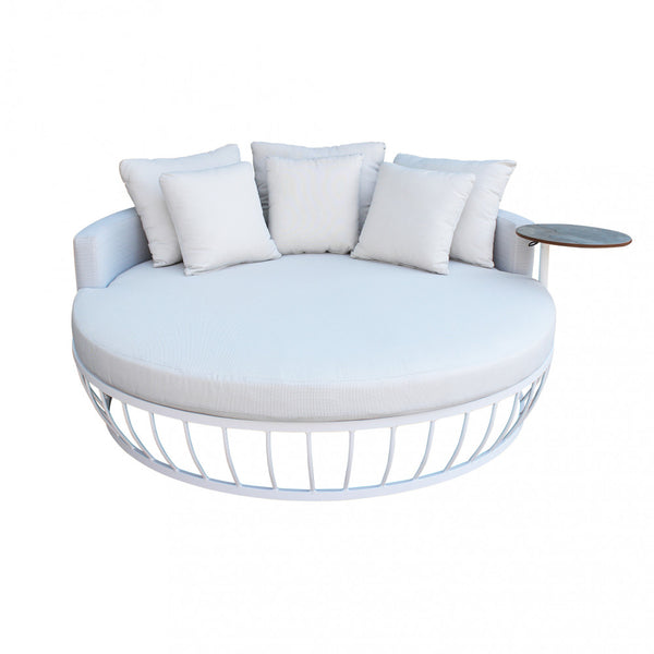 sconto Salvador Schlafsofa mit Couchtisch Ø165x30/60 h cm in Weißaluminium