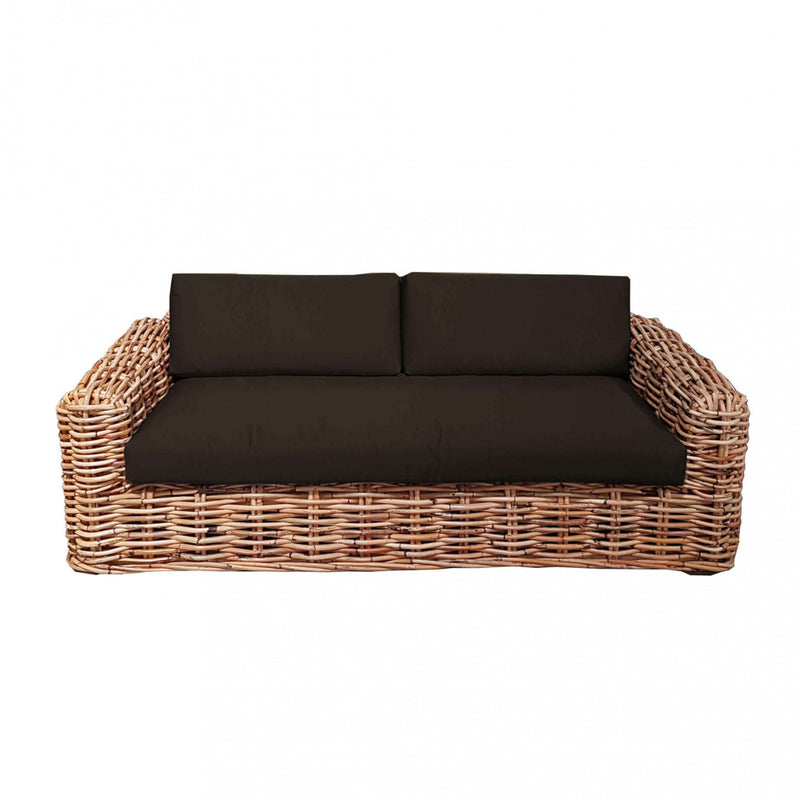 Divano Polinesia 2 Posti con Cuscini 75x194x105 cm in Rattan Marrone