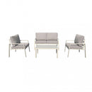 Set Salotto da Giardino Divano 2 Poltrone e Tavolino con Cuscini in Alluminio Tortora