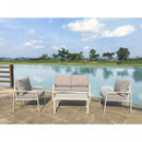 Set Salotto da Giardino Divano 2 Poltrone e Tavolino con Cuscini in Alluminio Tortora