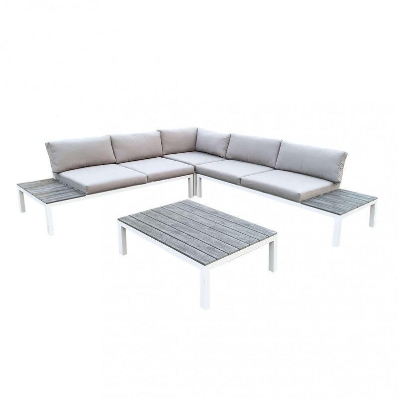 Salotto Angolare Tokyo con Cuscini in Alluminio Bianco