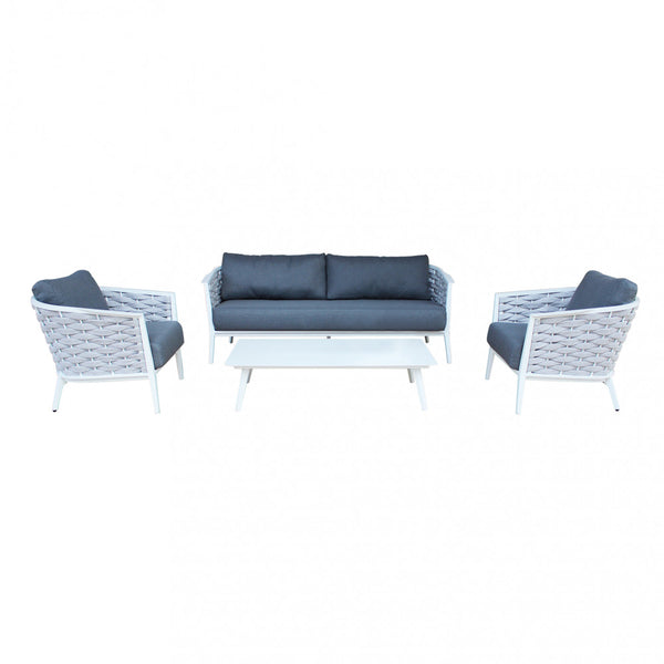 online Garden Lounge Set Sofa 2 Sessel und Couchtisch mit Kissen aus grauem Aluminium
