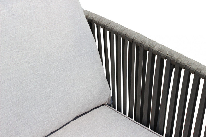 Set Salotto da Giardino Divano 2 Poltrone e Tavolino con Cuscini in Corda Tortora