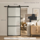 Porta Scorrevole Esterna Muro 91,4x203,2 cm Sistema Soft-close Stile Industriale Impermeabile in Vetro Satinato Nero      