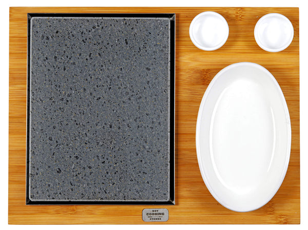 Lavastein 19x25 cm mit Salatschüssel 2 Schalen und Holzständer aus amerikanischem Bambus acquista