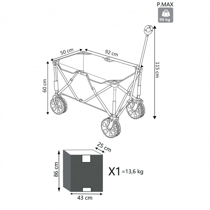 Carrello Pieghevole 92x50x59 h cm in Acciaio Blu