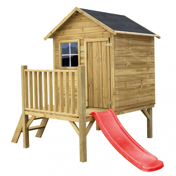 sconto Pollon Kinderspielhaus aus Holz mit Rutsche 174 x 155 x 212 h cm in Holz