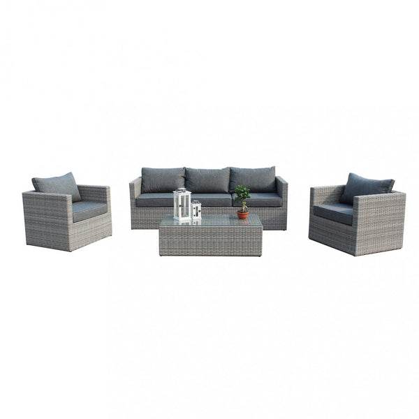 acquista Garden Lounge Set Sofa 2 Sessel und Couchtisch mit Kissen aus grauem Korbgeflecht