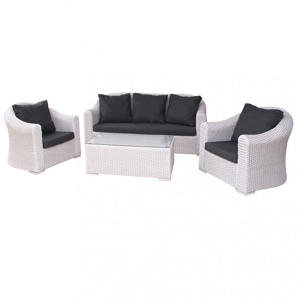 Garden Lounge Set Sofa 2 Sessel und Couchtisch mit Kissen aus weißem Korbgeflecht prezzo