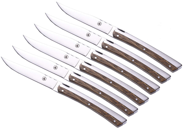 Set mit 6 Steakmessern mit glattem Klingengriff aus Zebraholz online