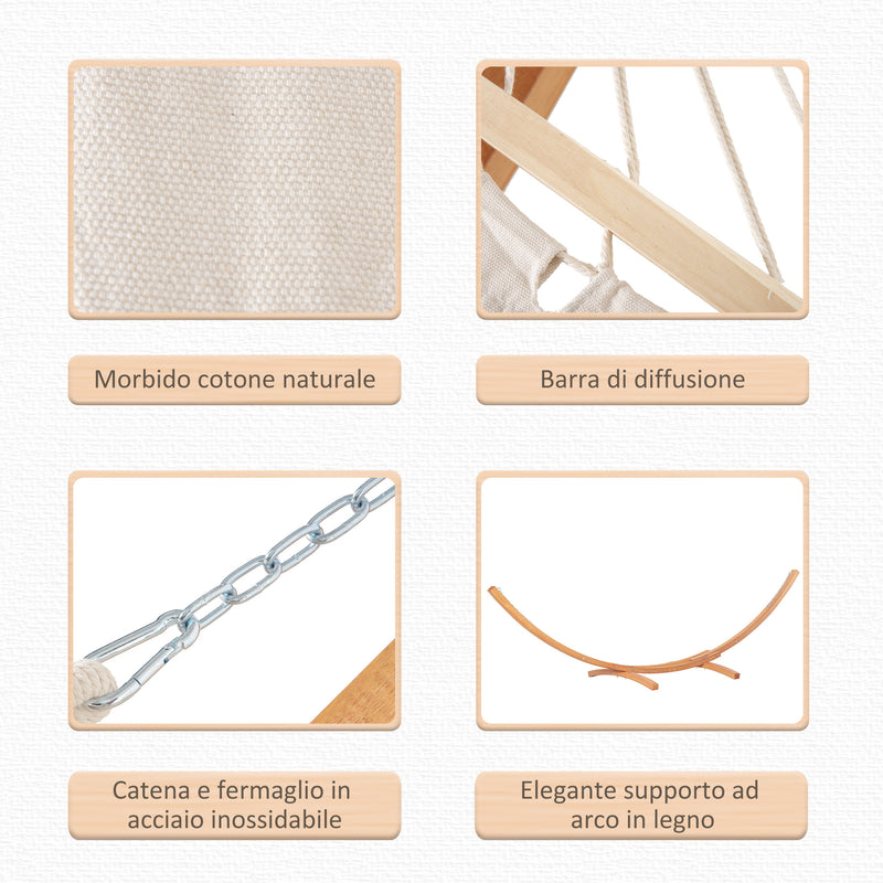 Amaca da Giardino 392x120x102 cm con Supporto in Legno di Pino e Cotone Bianca
