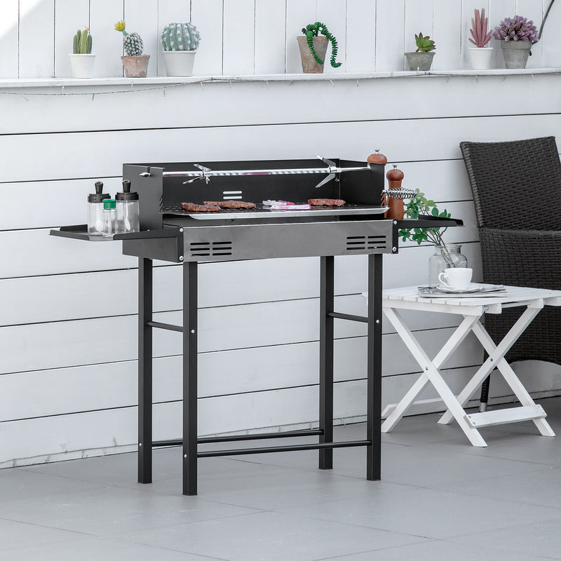 Barbecue a Carbone Carbonella 118x32x90 cm in Acciaio Inox e Metallo Nero