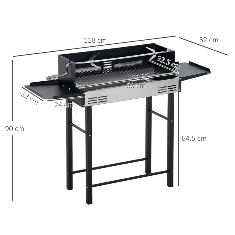 Barbecue a Carbone Carbonella 118x32x90 cm in Acciaio Inox e Metallo Nero