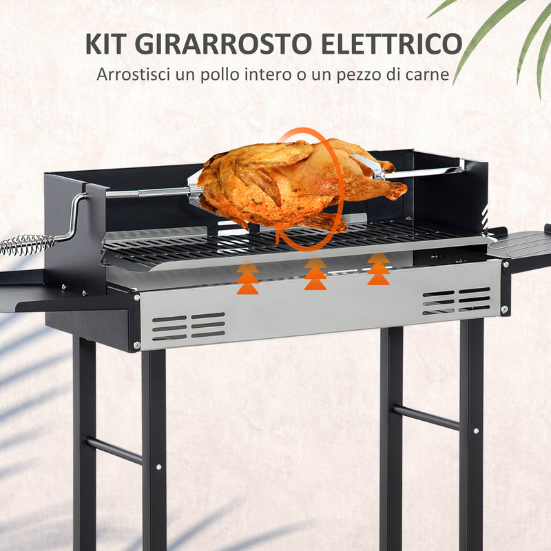 Barbecue a Carbone Carbonella 118x32x90 cm in Acciaio Inox e Metallo Nero
