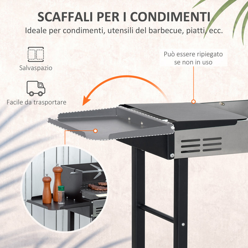 Barbecue a Carbone Carbonella 118x32x90 cm in Acciaio Inox e Metallo Nero