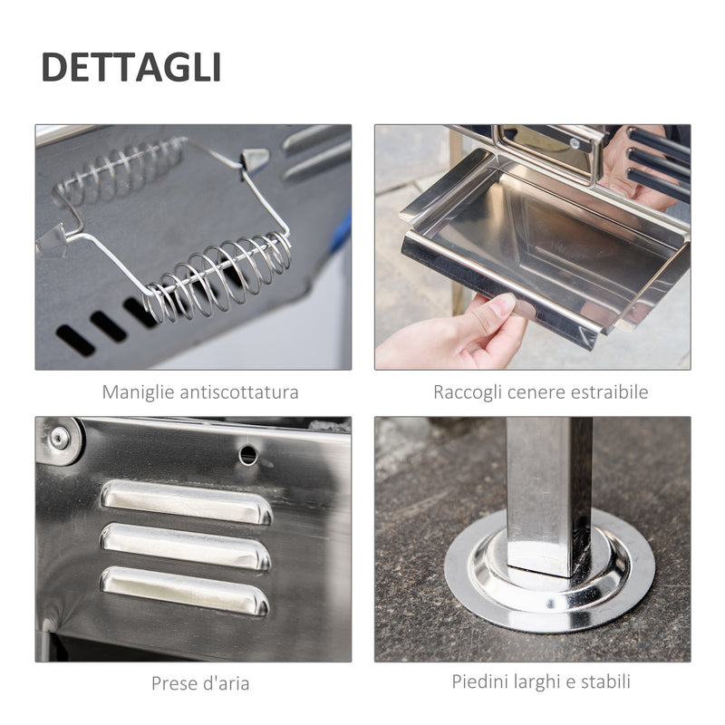 Barbecue a Carbone Carbonella 120x31x60-70 cm in Acciaio Inox Argento