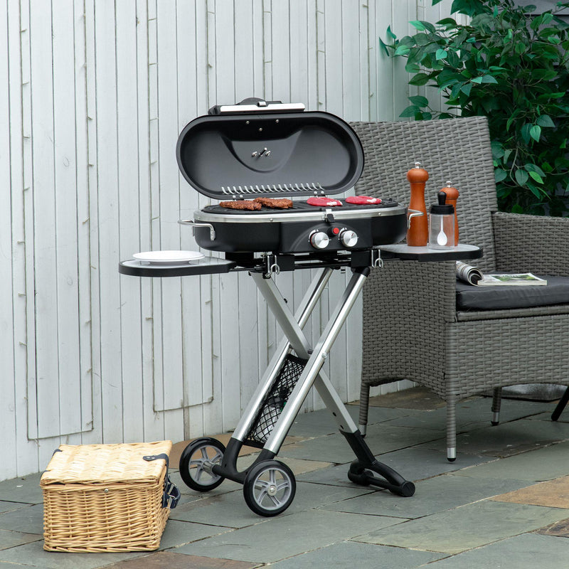 Barbecue a Gas GPL 2 Fuochi 100x41,6x82,5 in Lega di Alluminio e Acciaio Nero