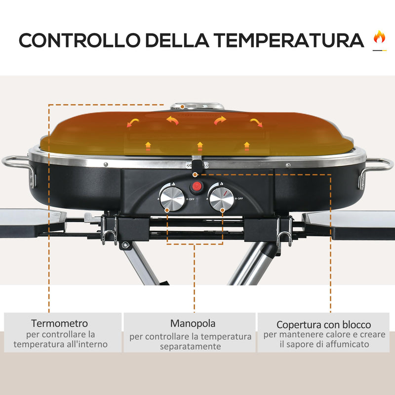 Barbecue a Gas GPL 2 Fuochi 100x41,6x82,5 in Lega di Alluminio e Acciaio Nero