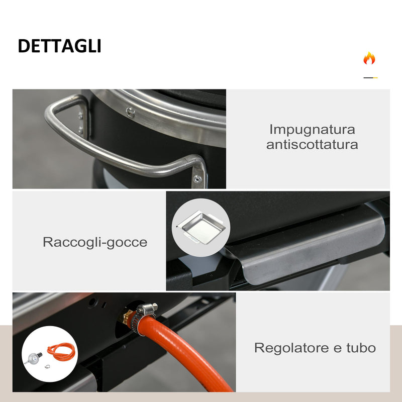 Barbecue a Gas GPL 2 Fuochi 100x41,6x82,5 in Lega di Alluminio e Acciaio Nero