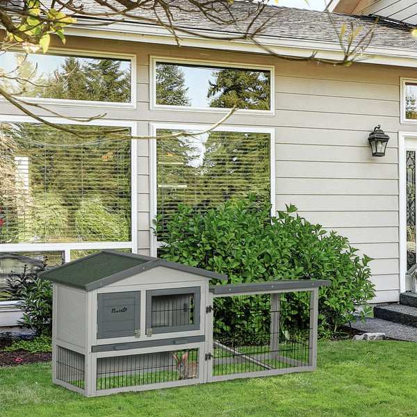online Outdoor-Kaninchenstall 154,5 x 52,5 x 68,5 cm aus grauem Tannenholz