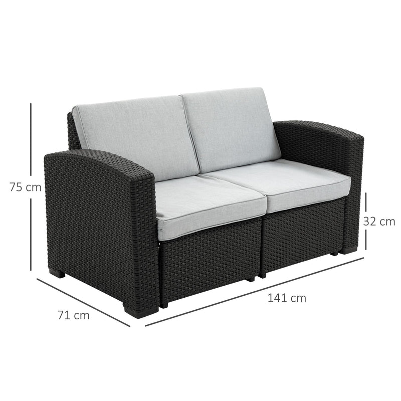 Divano da Giardino 141x71x75 cm in Polipropilene Effetto Rattan Grigio e Nero