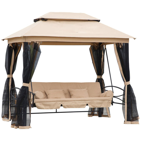 prezzo 3-Sitzer-Schaukelstuhl 256 x 172 x 248 cm mit Gazebo-Abdeckung in Beige und Schwarz und Moskitonetz