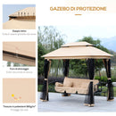 Dondolo 3 Posti 256x172x248 cm con Copertura a Gazebo e Zanzariera Beige e Nero
