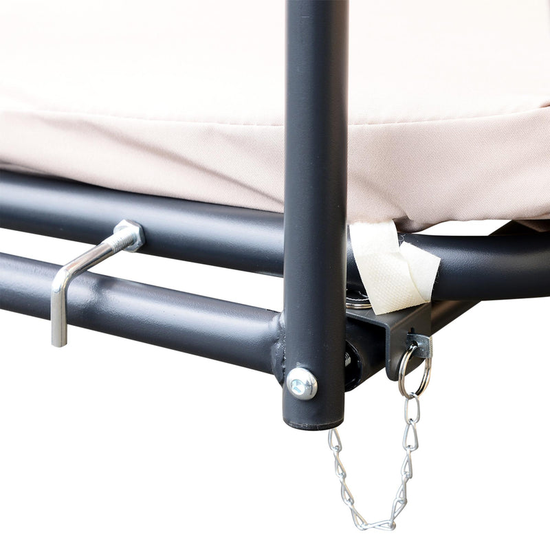 Dondolo 3 Posti 200x125x170 cm in Acciaio e Poliestere Beige