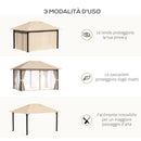 Gazebo da Giardino 3,98x2,98m con Zanzariere in Alluminio e Acciaio Khaki