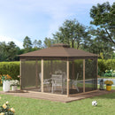 Gazebo da Giardino 3,65x3m in Metallo Marrone e Beige