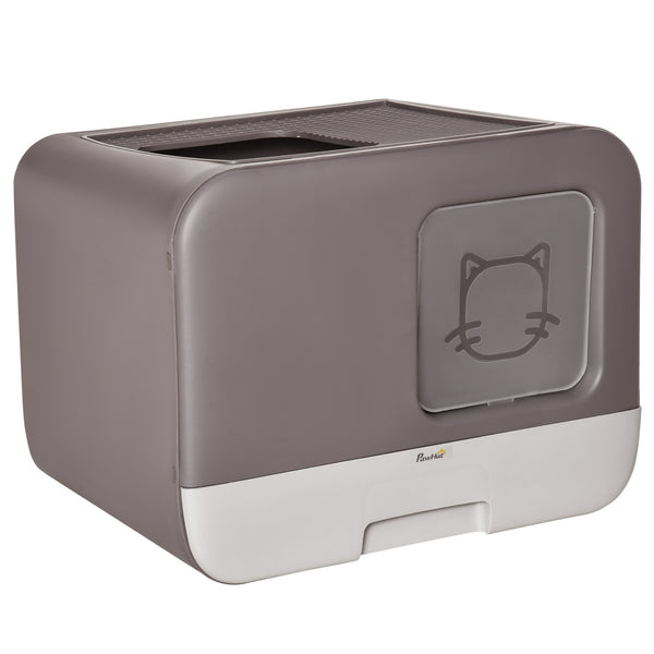 Überdachte Katzentoilette 53 x 40 x 40 cm aus violettem und weißem Kunststoff prezzo